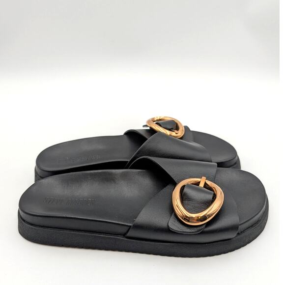 Steve Madden Mandie Slide Sandals Women's Leather Black/Gold Size US8M EU38.5 - Picture 3 of 11